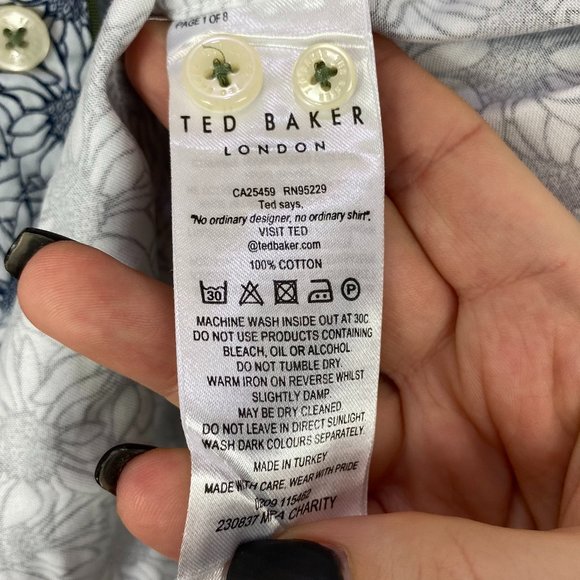 Ted Baker London Men's Dress Shirt Button Modern Fit Floral Blue White Size 15 - Picture 6 of 7